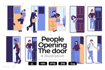 La gente abre la puerta Paquete de Ilustraciones
