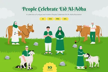 La gente celebra Eid Al-Adha Paquete de Ilustraciones
