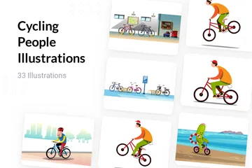 Gente en bicicleta Paquete de Ilustraciones