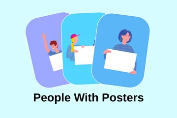 Gente con carteles Paquete de Ilustraciones