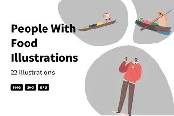 Gente con comida Paquete de Ilustraciones