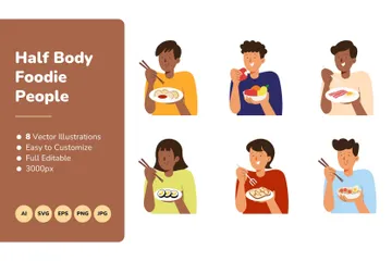 Gente entusiasta de la comida de medio cuerpo Paquete de Ilustraciones
