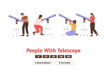 Personas que usan telescopio Paquete de Ilustraciones