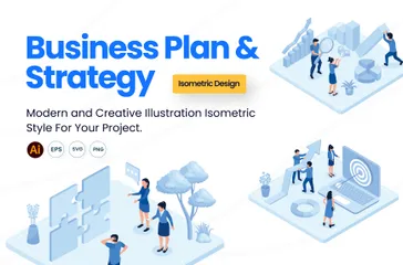 Geschäftsplan und Strategie isometrisch Illustrationspack