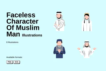 Gesichtsloser Charakter eines muslimischen Mannes Illustrationspack