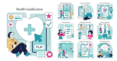 Gamification im Gesundheitswesen Illustrationspack