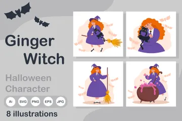 Ginger Witch Illustration Pack