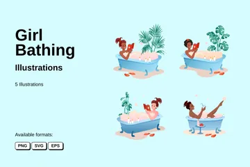 Girl Bathing Illustration Pack