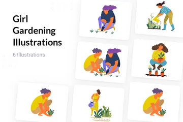 Girl Gardening Illustration Pack