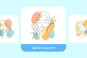 Girl In Line Art Illustration Pack