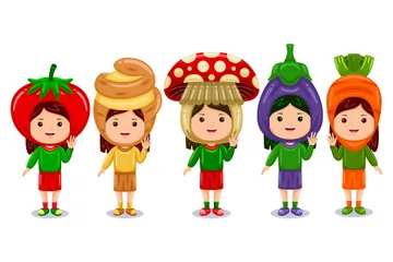 Girl Kids Vegetable Character Illustration Pack