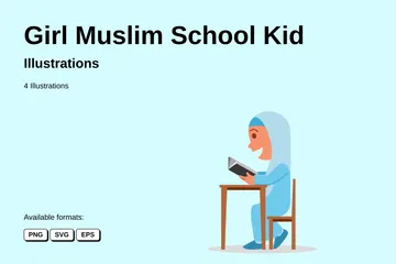 Girl Muslim School Kid Illustration Pack