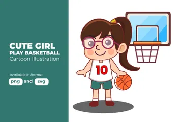 Girl Play Basketball Illustration Bundle