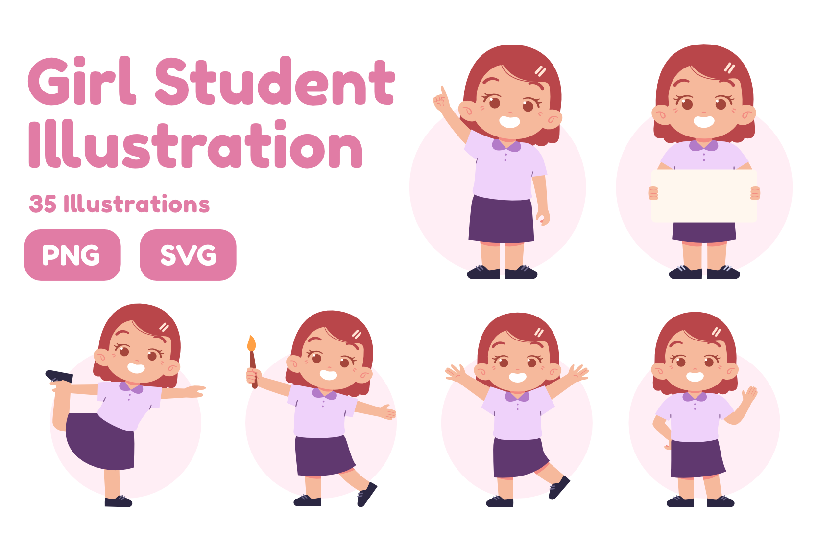 Girl Student Illustration Pack - 35 School & Education Illustrations ...