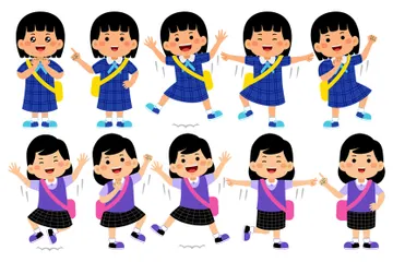 Girl Student With School Uniform Illustration Pack