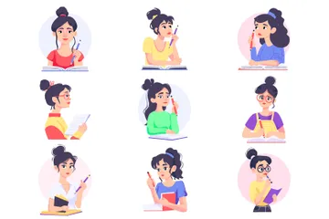 Girl Writing Note Illustration Pack