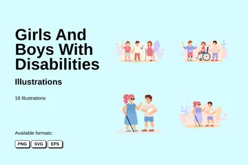 Girls And Boys With Disabilities Illustration Pack