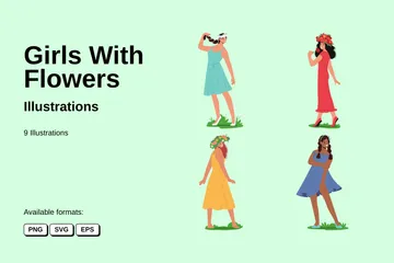 Girls With Flowers Illustration Pack