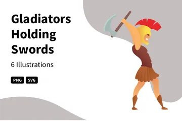 Gladiadores sosteniendo espadas personajes de lucha poses de acción Paquete de Ilustraciones