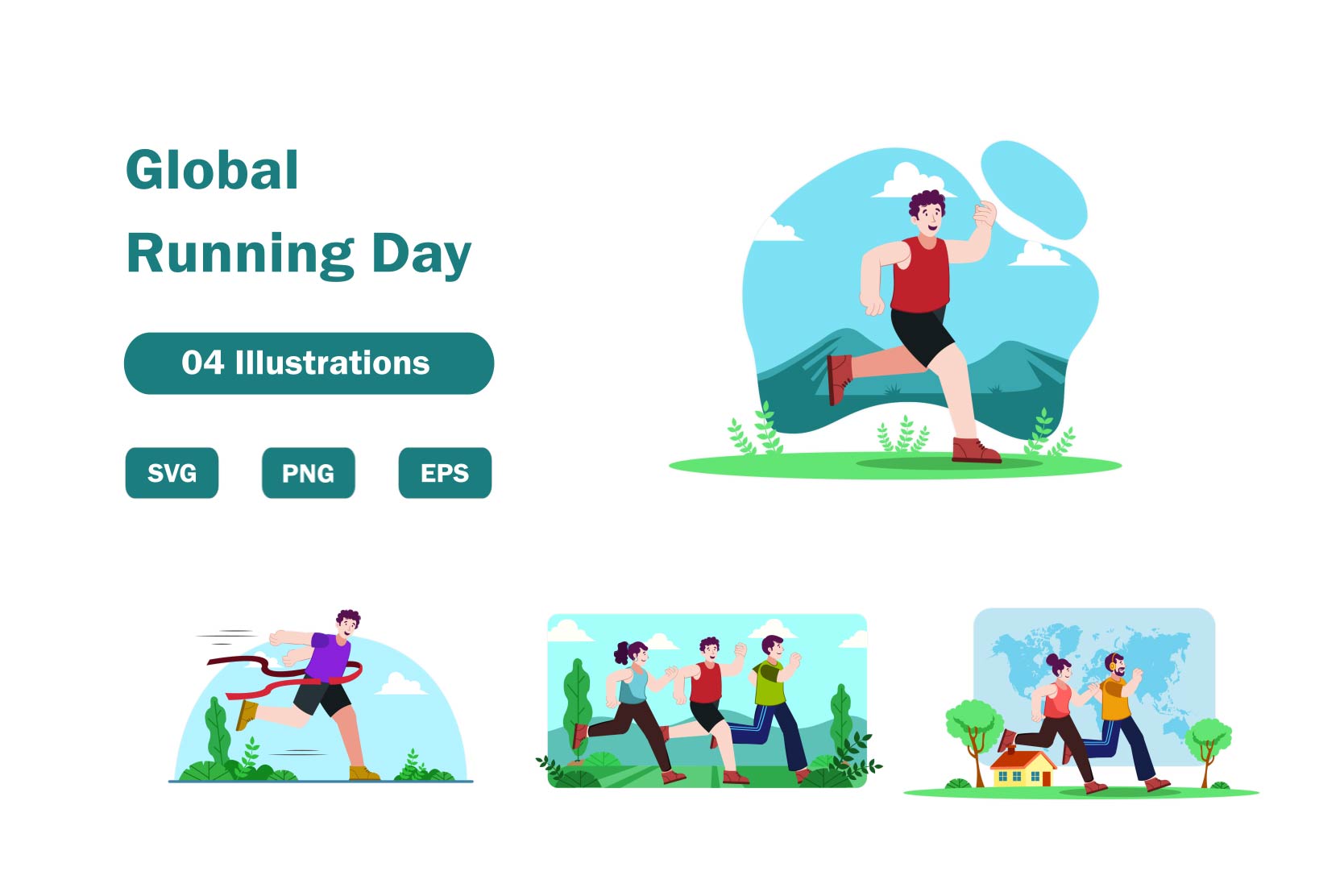 Premium Global Running Day Illustration pack from Sports & Games