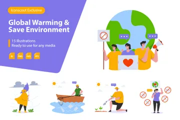 Global Warming And Save Environment Illustration Pack