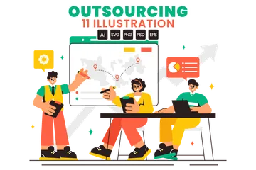 Globales Outsourcing-Geschäft Illustrationspack