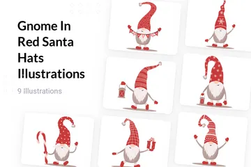 Gnome In Red Santa Hats Illustration Pack