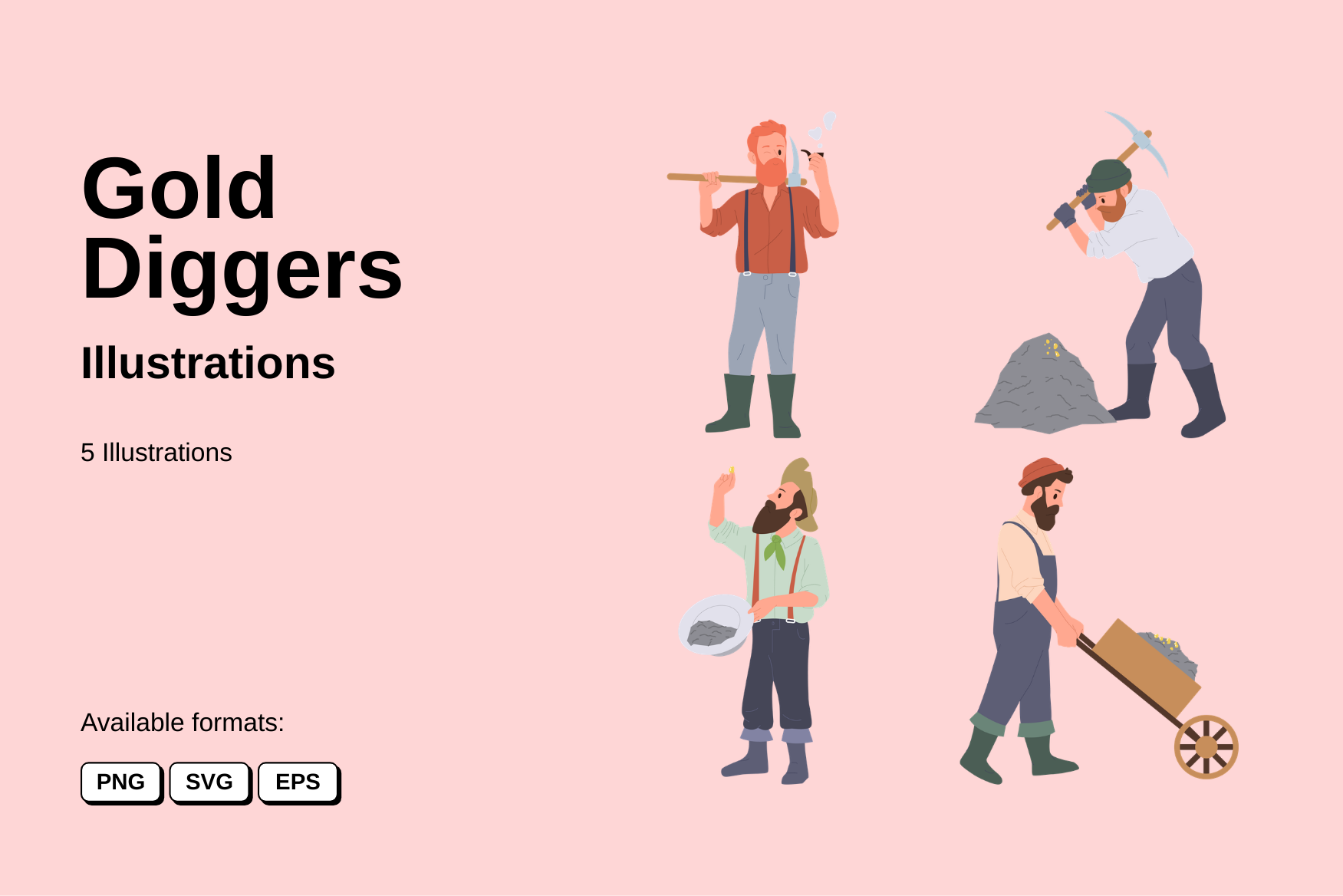 Premium Gold Diggers Illustration pack from Tools & Equipment Illustrations