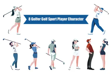 Golfeur Golf Sport Joueur Personnage Pack d'Illustrations