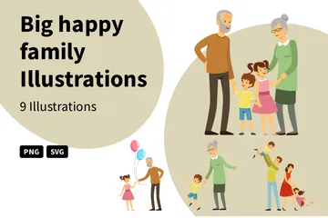 Gran familia feliz Illustration Pack