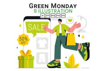 Green Monday Sale Illustration Pack