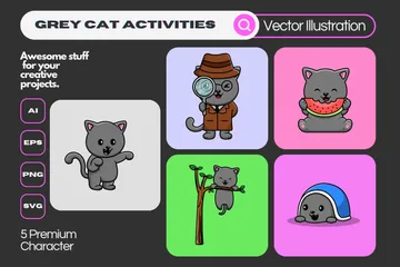 Grey Cat Illustration Pack