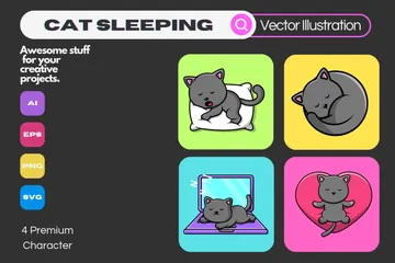 Grey Cat Sleeping Illustration Pack