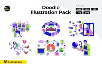 Doodle de professions et de personnes diverses Pack d'Illustrations