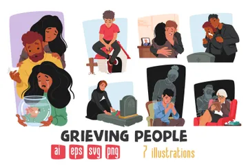 Grieving People Illustration Pack