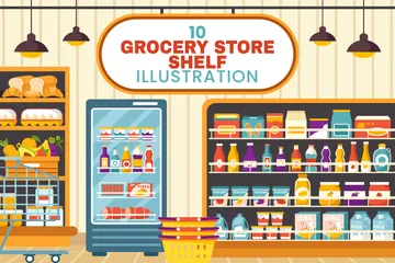 Grocery Store Shelf Illustration Pack