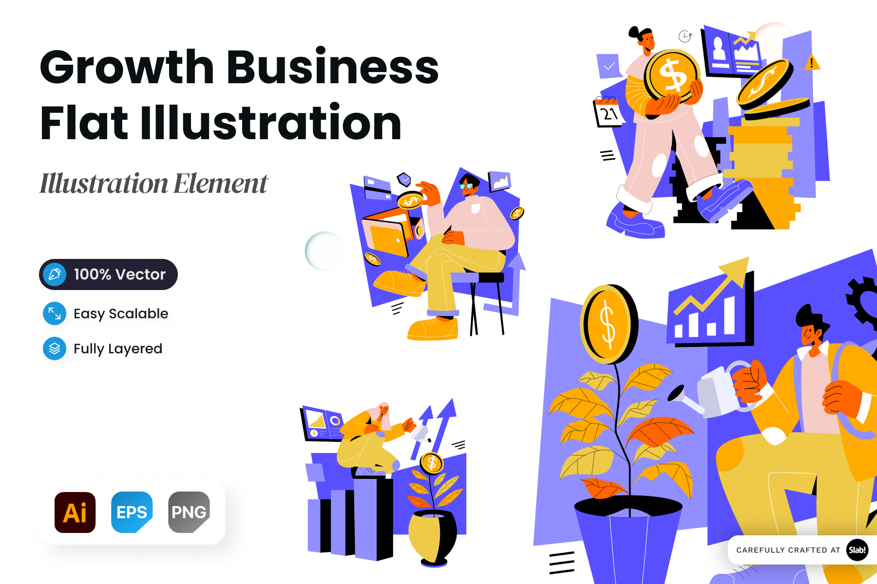 Growth Business Illustration Pack - 4 Business Illustrations | SVG, PNG ...