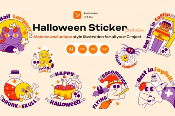 Halloween-Aufkleber Illustrationspack