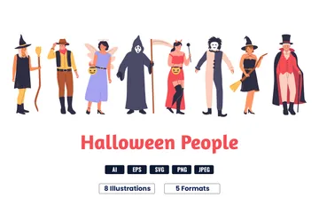 Gens d'Halloween portant des costumes Pack d'Illustrations