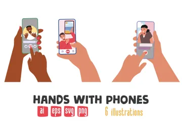 Hands With Phones Illustration Pack