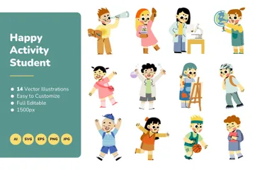 Happy Activity Students Illustration Pack