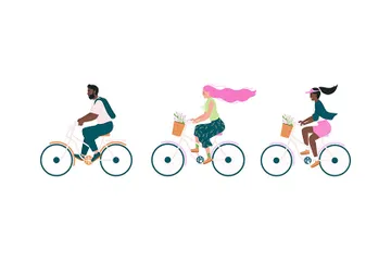 Happy Bicyclist Illustration Pack