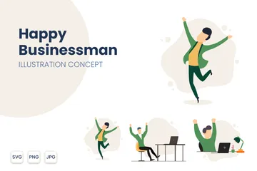 Happy Businessman Illustration Pack