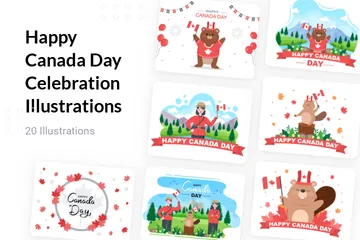 Happy Canada Day Celebration Illustration Pack