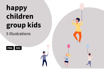 Happy Children In Birthday Party Illustration Pack