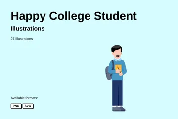 Happy College Student Illustration Pack