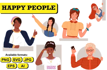 Happy Curious Looking People Illustration Pack