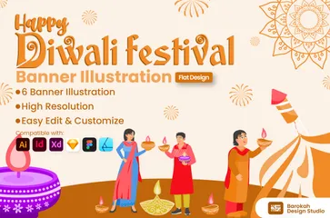 Happy Diwali Festival Illustration Pack