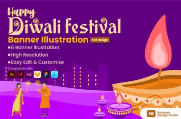 Happy Diwali Festival Illustration Pack