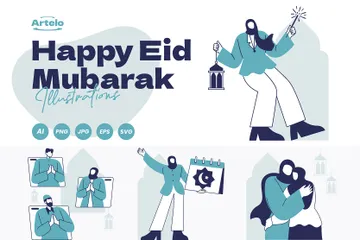 Happy Eid Mubarak Illustration Pack